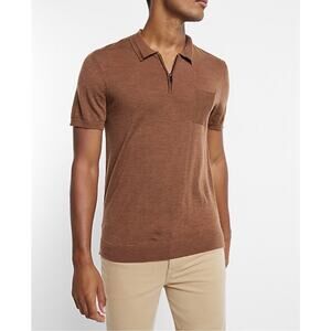 Express Merino Wool Short Sleeve Zip Polo Sweater XL Old Money Quiet Luxury Prep